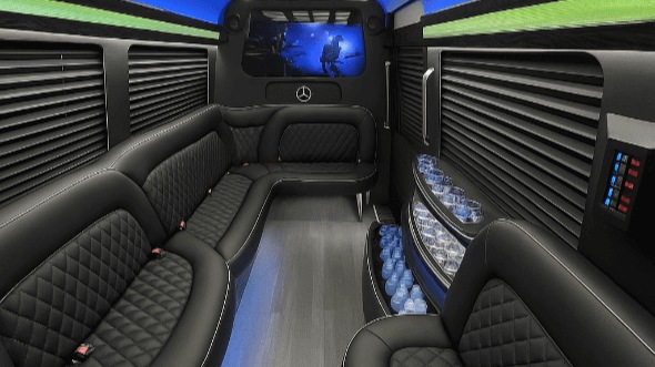 Interior of Visalia Party Bus Company's 14 Passenger Sprinter Limousine in Hanford