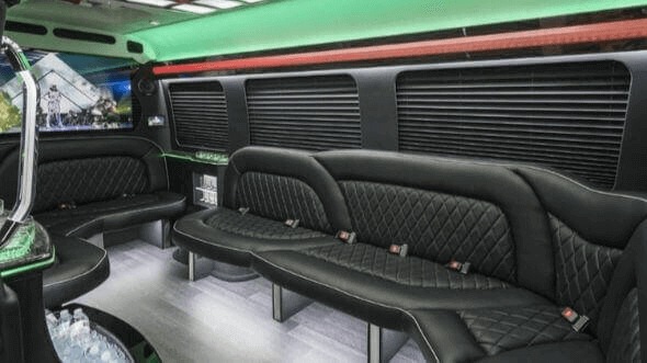 Interior of Visalia Party Bus Company's 14 Passenger Sprinter Limousine in Tulare