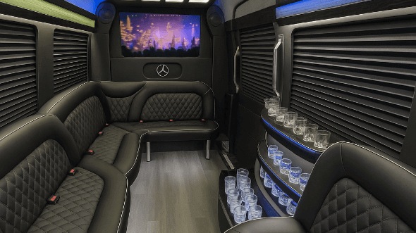 Interior of Visalia Party Bus Company's 14 Passenger Sprinter Limousine in Visalia