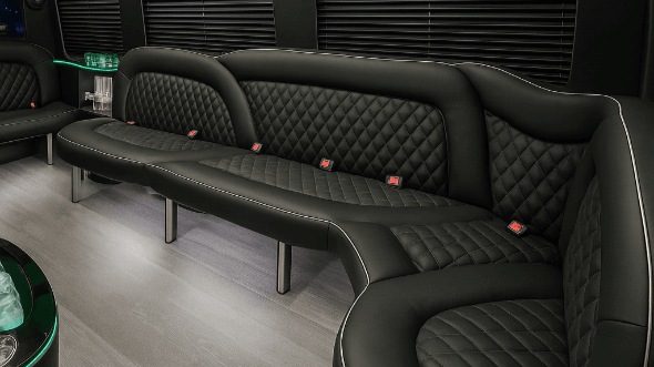 Interior of Visalia Party Bus Company's 15 Passenger Party Bus in Bakersfield