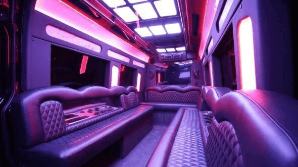Interior of Visalia Party Bus Company's 15 Passenger Party Bus in Tulare