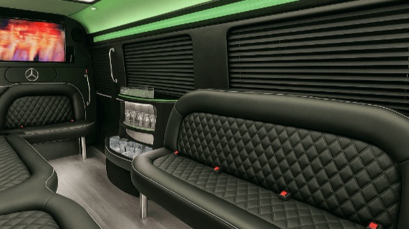 Interior of Visalia Party Bus Company's 18 Passenger Party Bus in Clovis