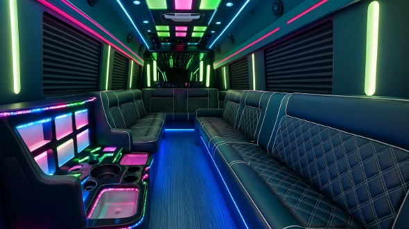 Interior of Visalia Party Bus Company's 20 Passenger Party Bus in Fresno