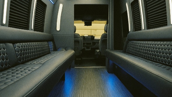 Interior of Visalia Party Bus Company's 20 Passenger Party Bus in Merced