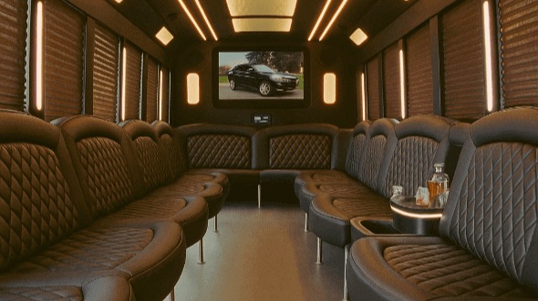 Interior of Visalia Party Bus Company's 25 Passenger Party Bus in Fresno