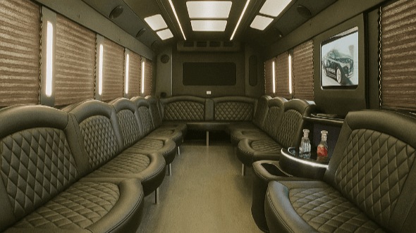 Interior of Visalia Party Bus Company's 28 Passenger Party Bus in Fresno