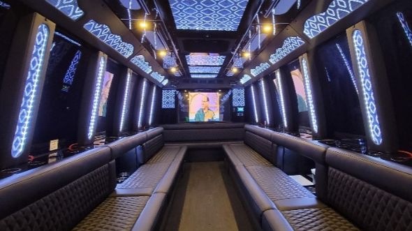 Interior of Visalia Party Bus Company's 30 Passenger Party Bus in Bakersfield