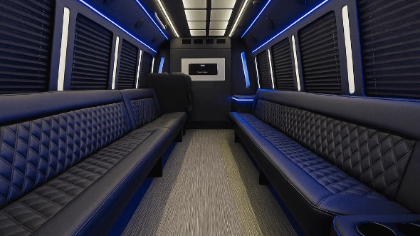 Interior of Visalia Party Bus Company's 30 Passenger Party Bus in Delano