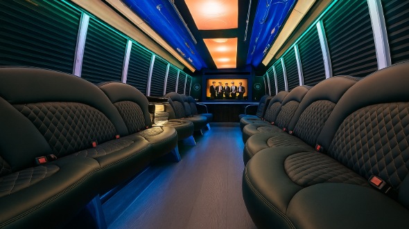 Interior of Visalia Party Bus Company's 30 Passenger Party Bus in Fresno