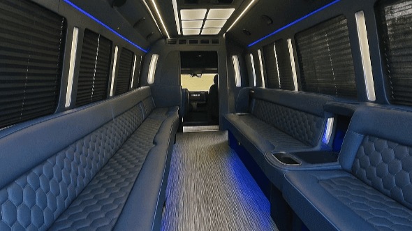 Interior of Visalia Party Bus Company's 30 Passenger Party Bus in Tulare