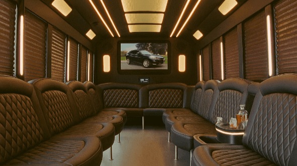 Interior of Visalia Party Bus Company's 40 Passenger Party Bus in Porterville