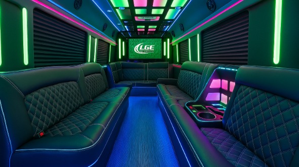 Interior of Visalia Party Bus Company's 40 Passenger Party Bus in Tulare