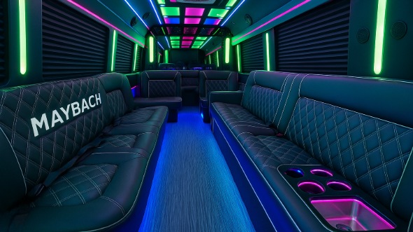 Interior of Visalia Party Bus Company's 50 Passenger Party Bus in Fresno